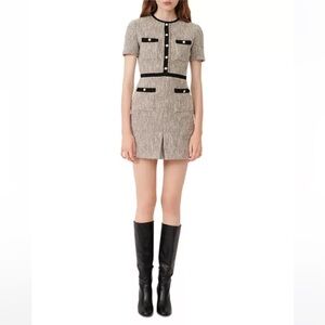 Maje Rinie Contrast Trimmed Tweed Mini Dress